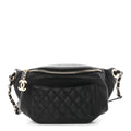 Lambskin Quilted Waist Bag Fanny Pack Black
