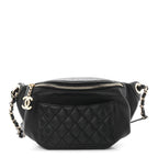 Lambskin Quilted Waist Bag Fanny Pack Black