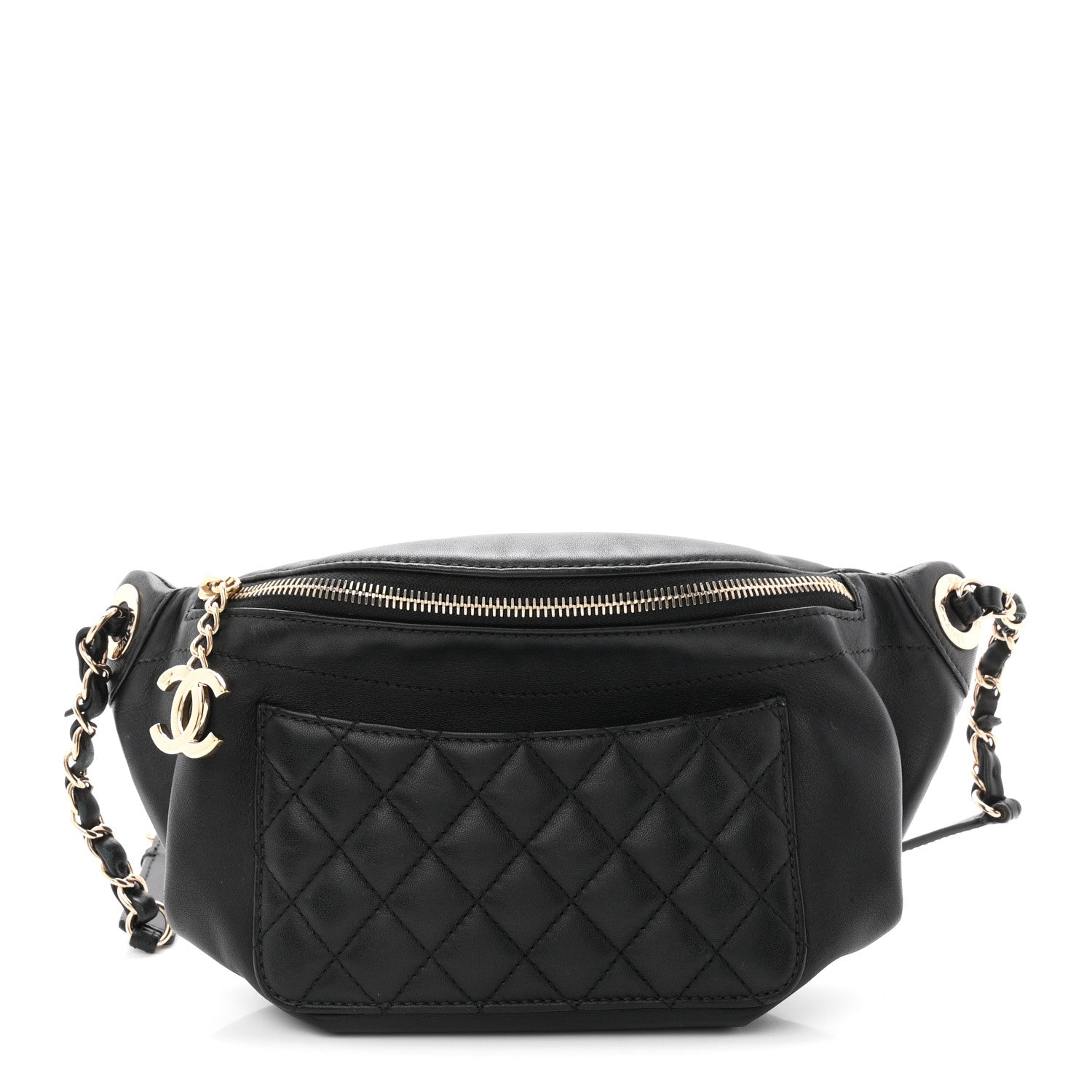 Lambskin Quilted Waist Bag Fanny Pack Black