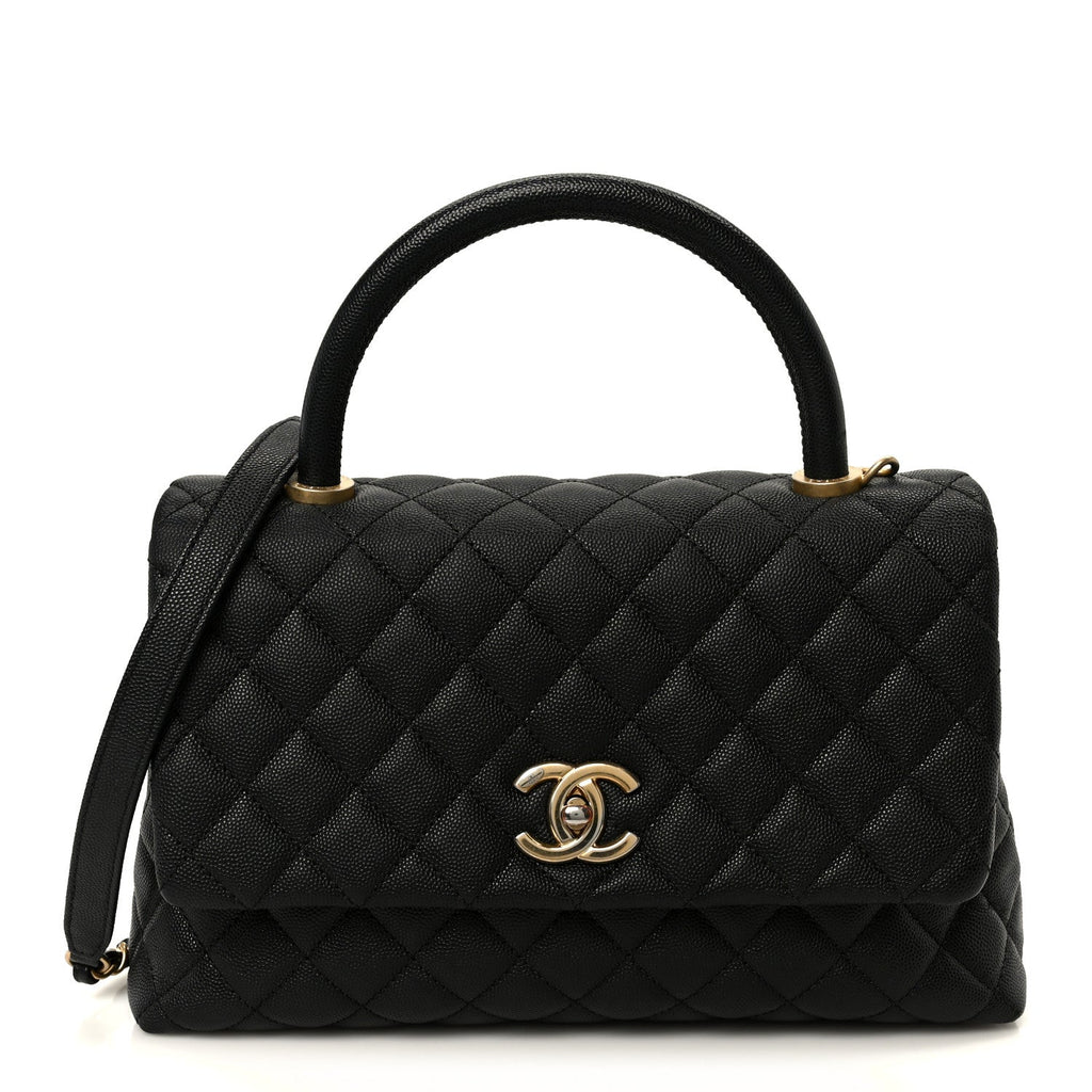 Caviar Quilted Small Coco Handle Flap Black