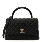 Caviar Quilted Small Coco Handle Flap Black