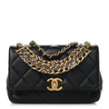 Lambskin Quilted Mini CC Crystal Logo Chain Flap Black