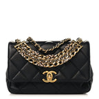 Lambskin Quilted Mini CC Crystal Logo Chain Flap Black