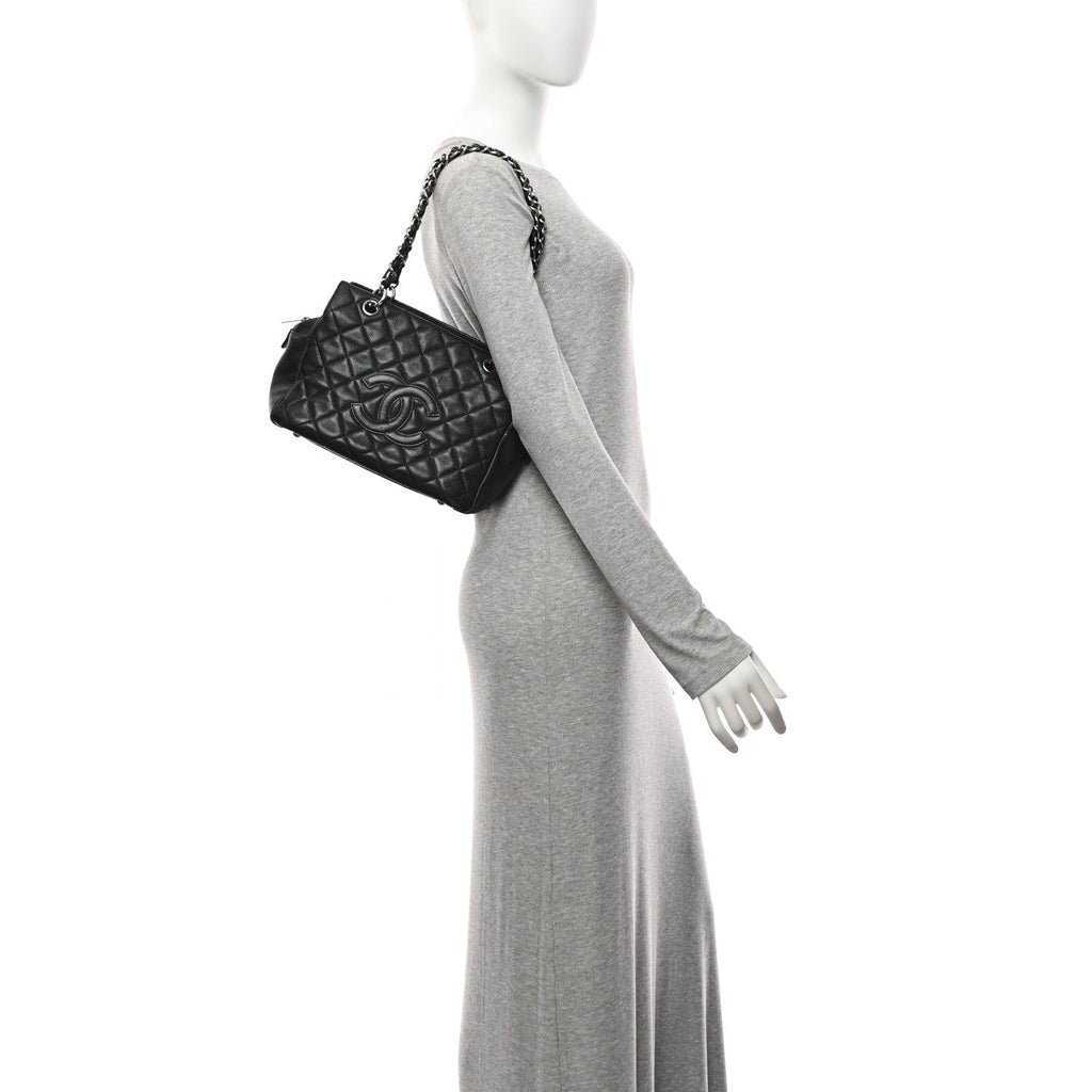 Caviar Quilted Petit Timeless Tote PTT Black