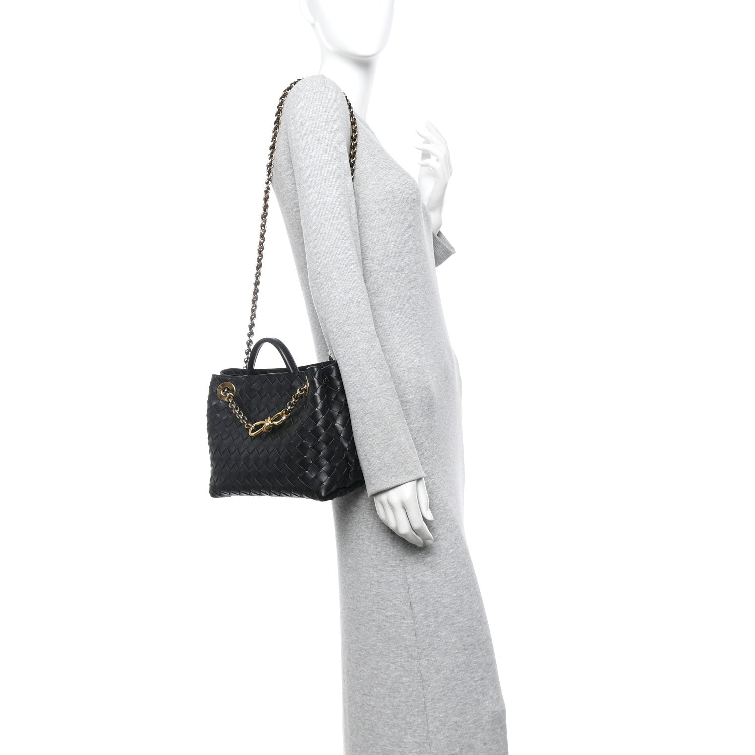 Nappa Intrecciato Small Andiamo With Chain Shoulder Bag Black