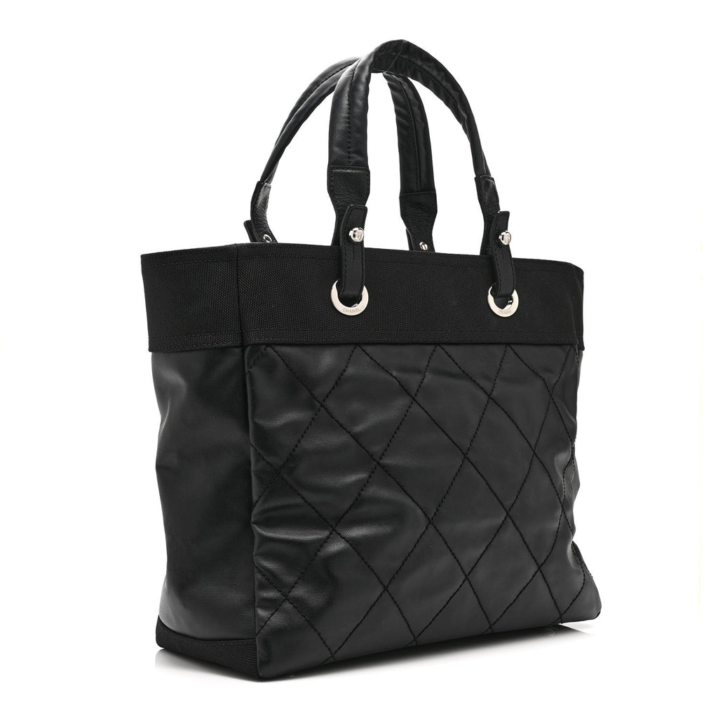 Coated Canvas Quilted Large Paris Biarritz Tote Black