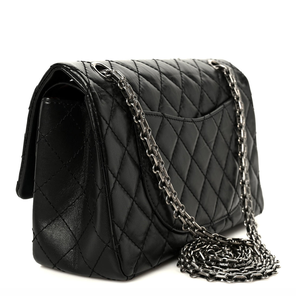 Aged Calfskin Quilted 2.55 Reissue 225 Flap Black