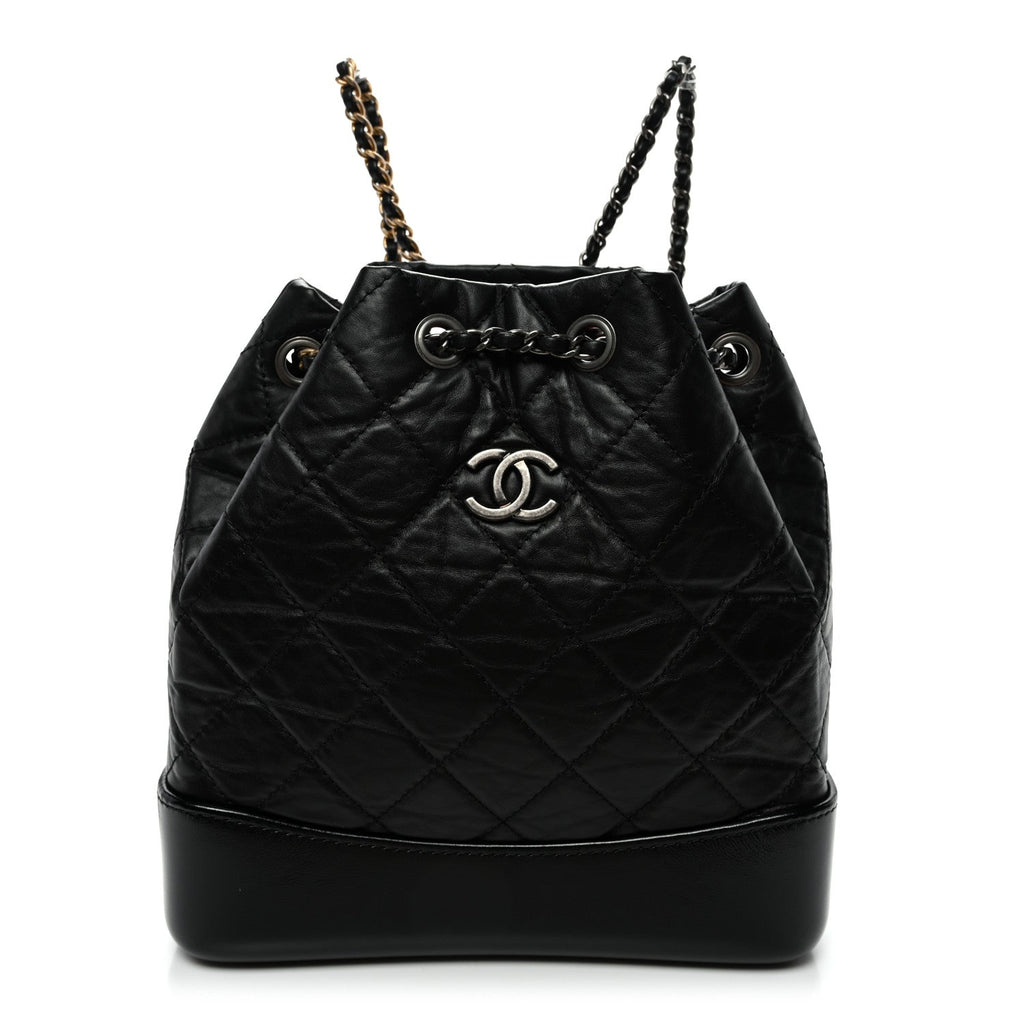 Aged Calfskin Quilted Small Gabrielle Backpack Black