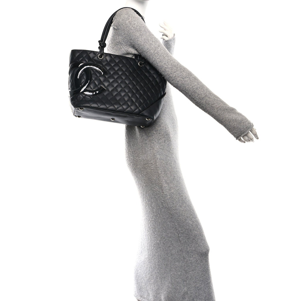 Calfskin Quilted Large Cambon Tote Black