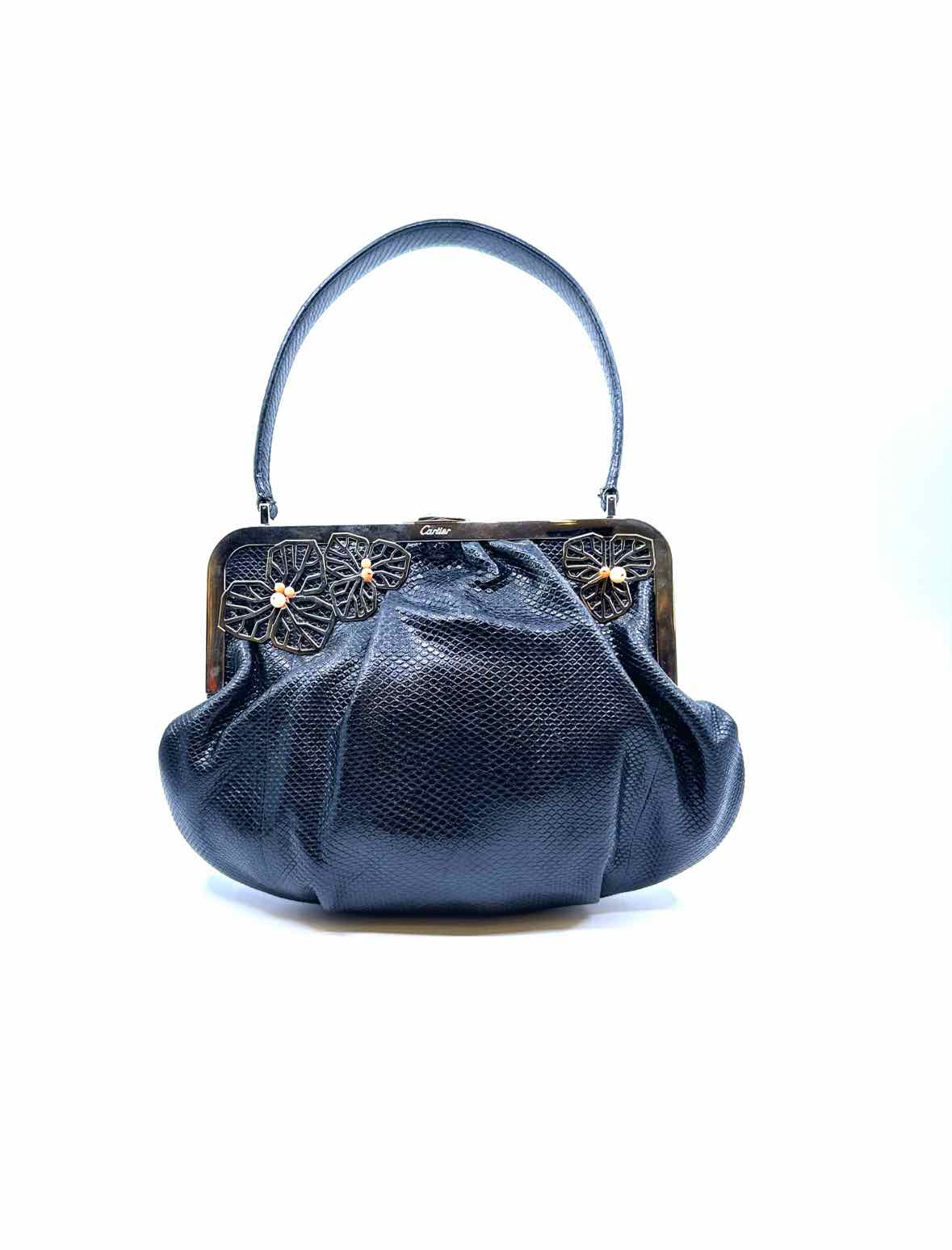 CARTIER Black Leather Snakeskin Evening Bag