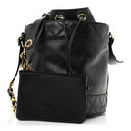 Caviar Drawstring Bucket Shoulder Bag Black
