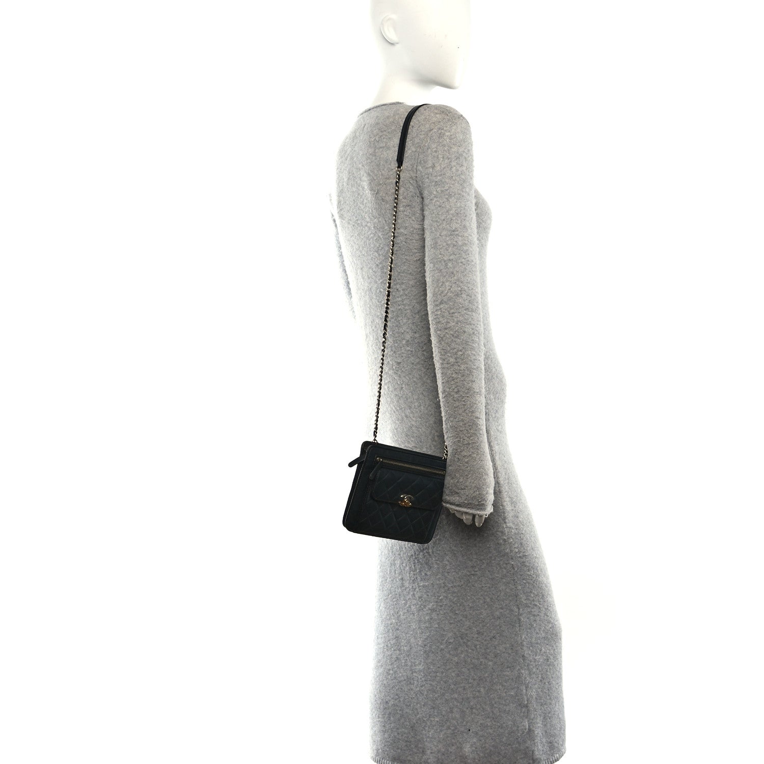 Lambskin Quilted Square Front Pocket Clutch With Chain Black