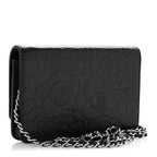 Lambskin Camellia Embossed Wallet On Chain WOC Black