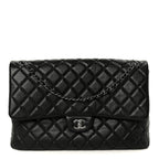 Calfskin Quilted XXL Travel Flap Bag Black