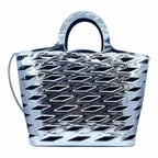 BALENCIAGA Neo 2way Basket Tote Silver Metallic Patent Leather Handbag