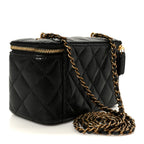 Grained Lambskin Quilted Small Vanity Case With Chain Black