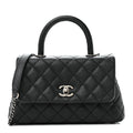 Caviar Lizard Embossed Quilted Mini Coco Handle Flap Black