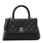 Caviar Lizard Embossed Quilted Mini Coco Handle Flap Black