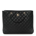 Caviar Quilted Large Shopping Tote Black