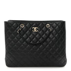 Caviar Quilted Large Shopping Tote Black