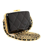 Glazed Goatskin Quilted Small Box With Chain Black