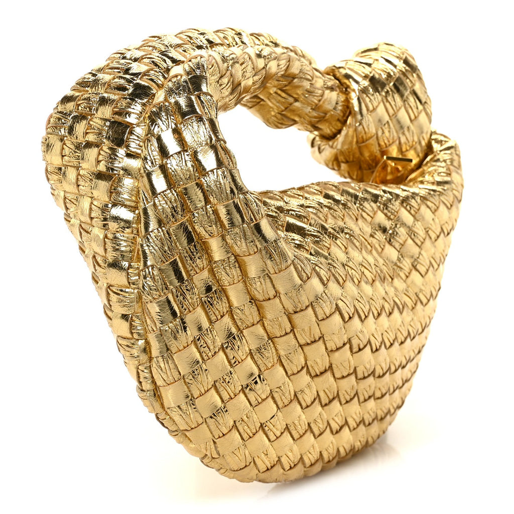 Laminated Calfskin Pressed Intreccio Mini Jodie Gold