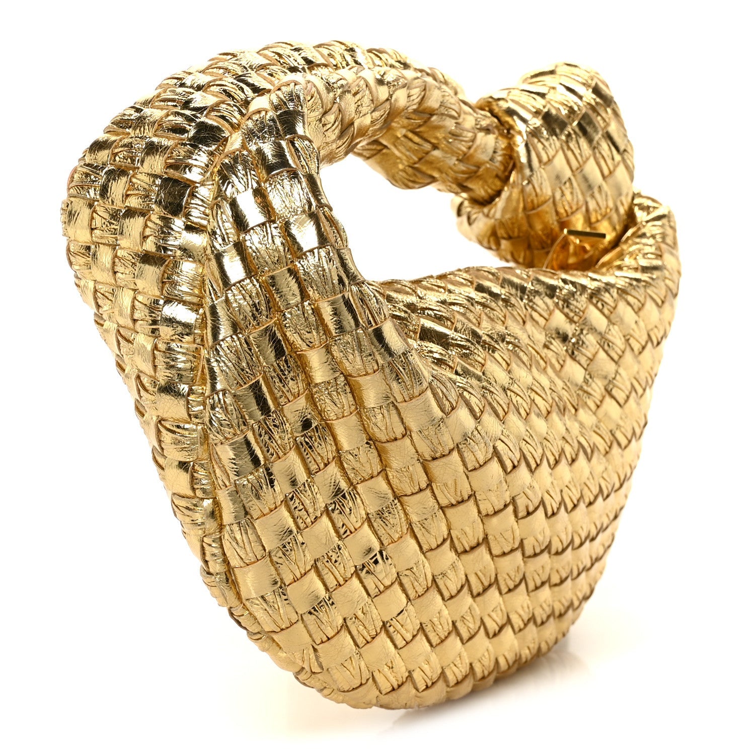 Laminated Calfskin Pressed Intreccio Mini Jodie Gold