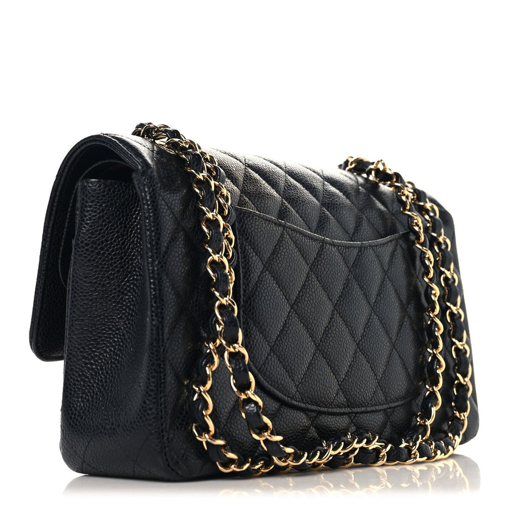 Caviar Quilted Medium Double Flap Black