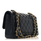 Caviar Quilted Medium Double Flap Black