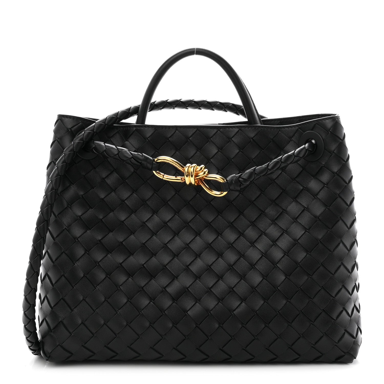 Nappa Intrecciato Medium Andiamo Shoulder Bag Black