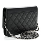 Grained Calfskin Quilted CC Box Wallet On Chain WOC Black
