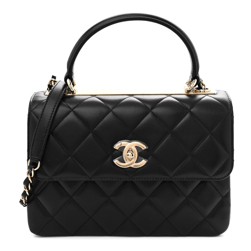 Lambskin Quilted Small Trendy CC Dual Handle Flap Bag Black