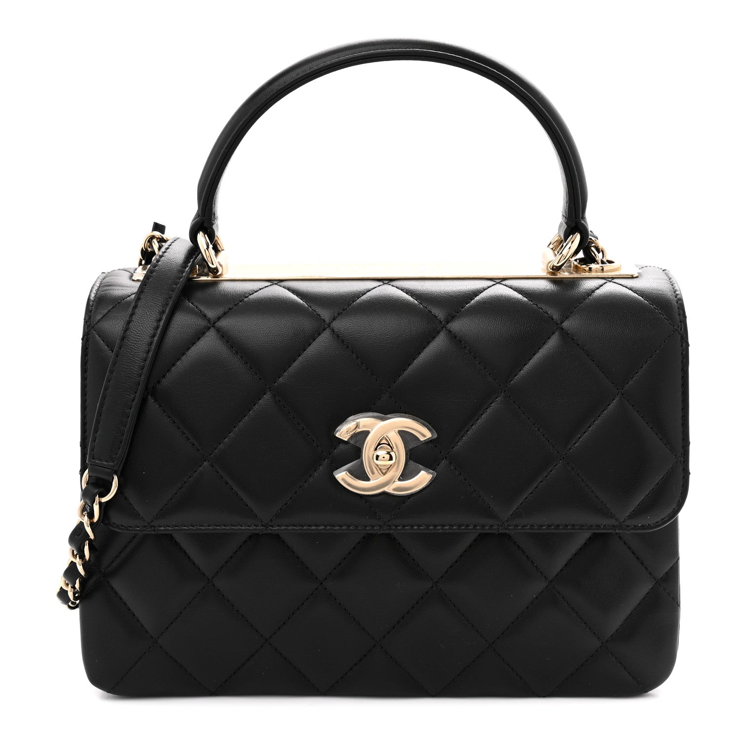 Lambskin Quilted Small Trendy CC Dual Handle Flap Bag Black