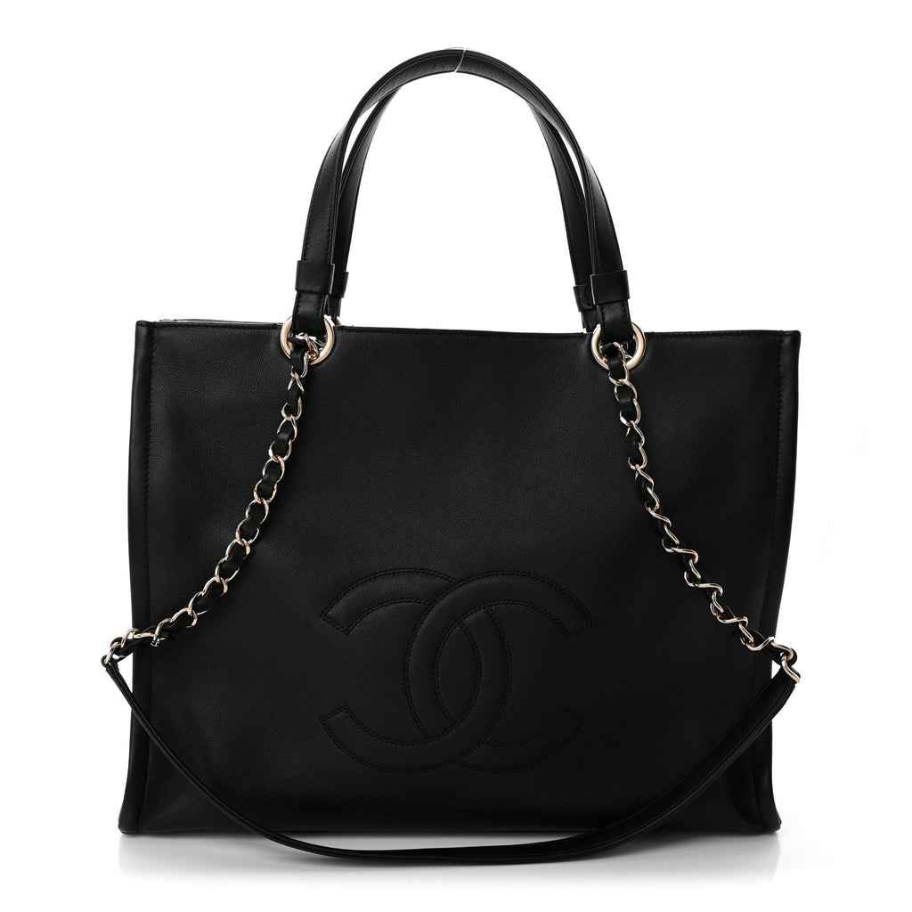 Calfskin CC Zipped Shopping Tote Black