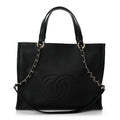 Calfskin CC Zipped Shopping Tote Black