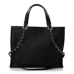Calfskin CC Zipped Shopping Tote Black