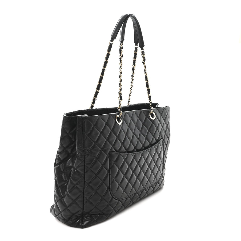 Lambskin Quilted Large Tote Black