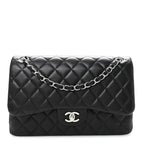 Lambskin Quilted Jumbo Double Flap Black