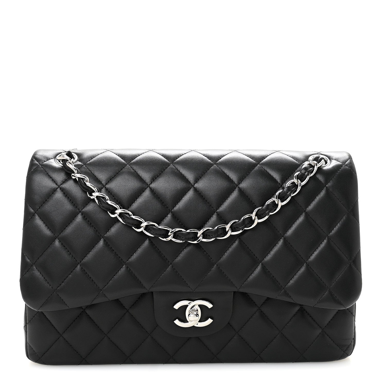Lambskin Quilted Jumbo Double Flap Black