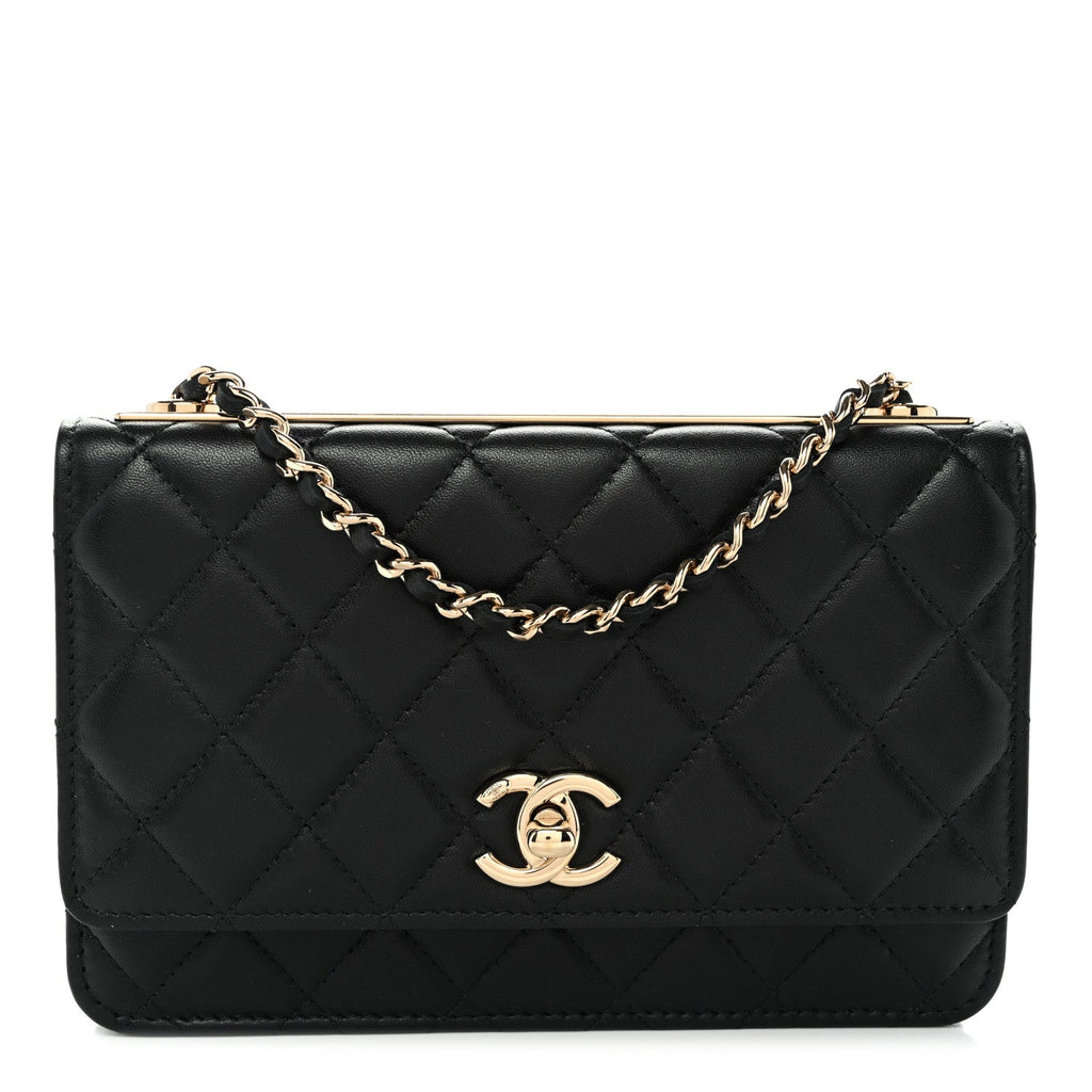 Lambskin Quilted Trendy CC Wallet On Chain WOC Black