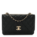 Lambskin Quilted Trendy CC Wallet On Chain WOC Black
