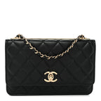 Lambskin Quilted Trendy CC Wallet On Chain WOC Black