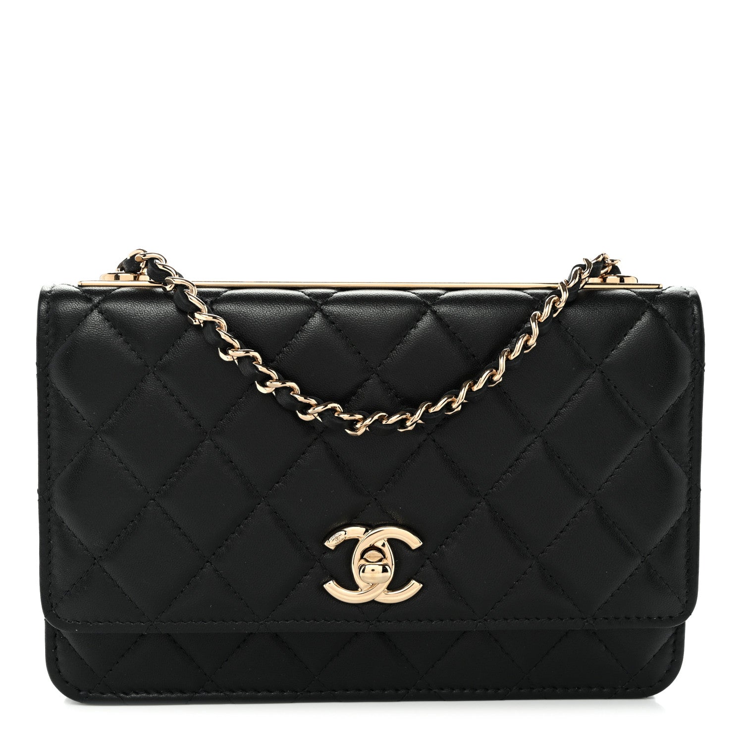 Lambskin Quilted Trendy CC Wallet On Chain WOC Black