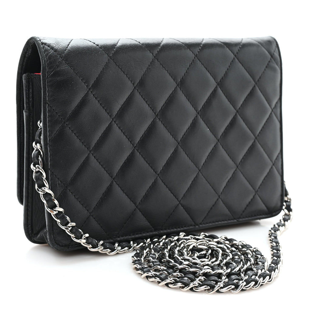 Calfskin Quilted Cambon Wallet on Chain WOC Black