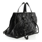 Crumpled Grained Calfskin Quilted CC Crave Tote Black