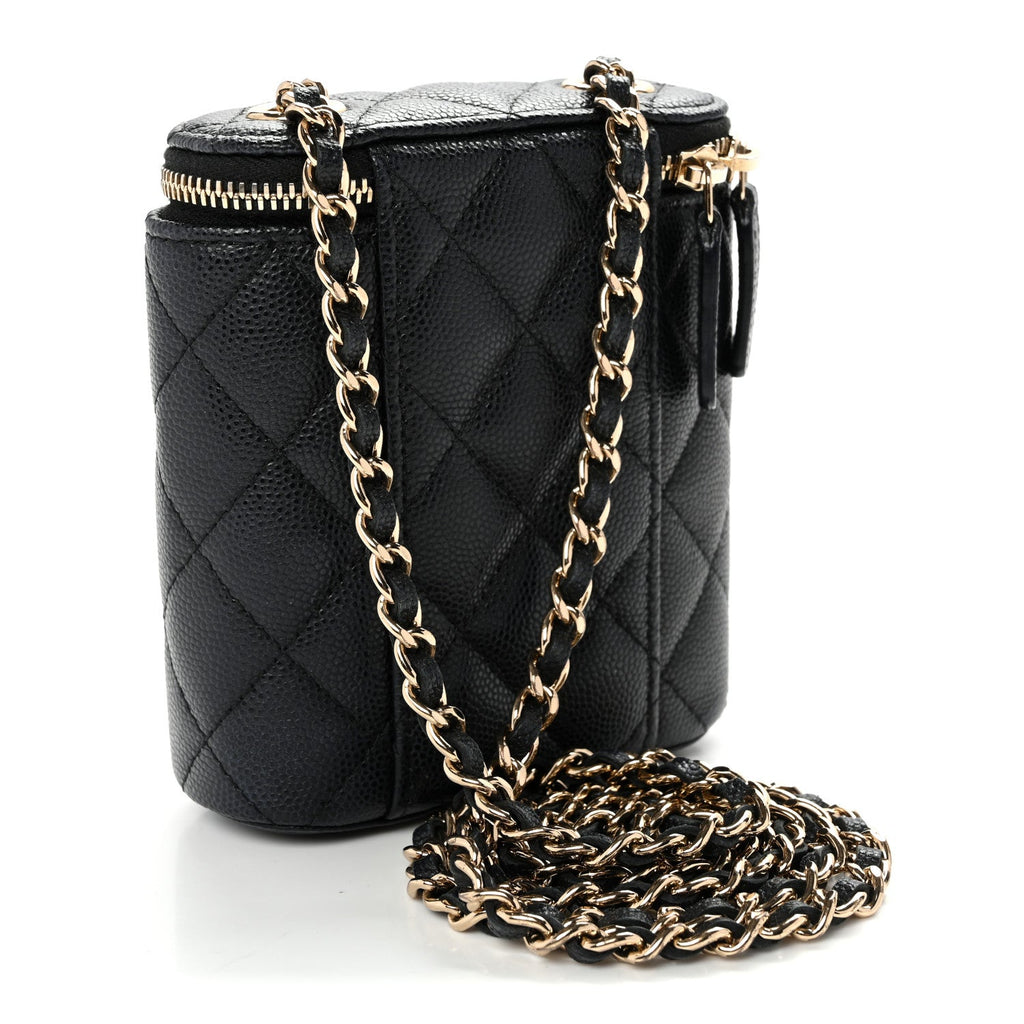 Caviar Quilted Small Vertical Coco Beauty Vanity Case With Chain Black