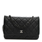 Crumpled Calfskin Quilted Wallet On Chain WOC So Black