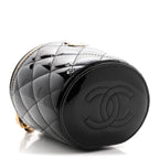Patent Quilted Afternoon Tea Top Handle Vanity Case With Chain Black