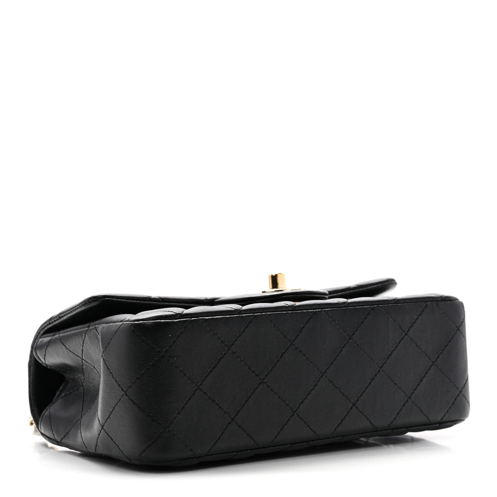 Lambskin Quilted Mini Rectangular Flap Black