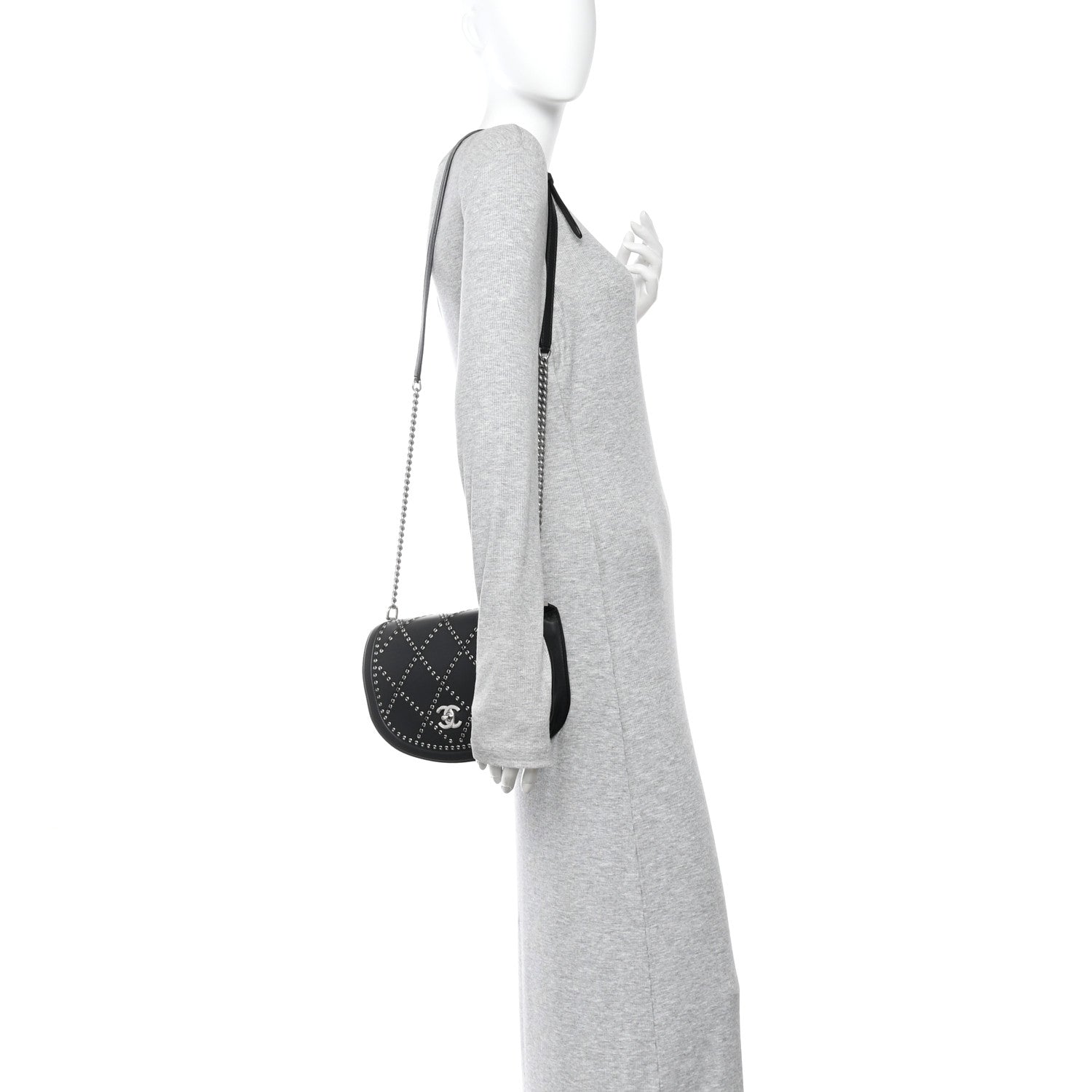 Calfskin Coco Eyelets Small Flap Bag Black